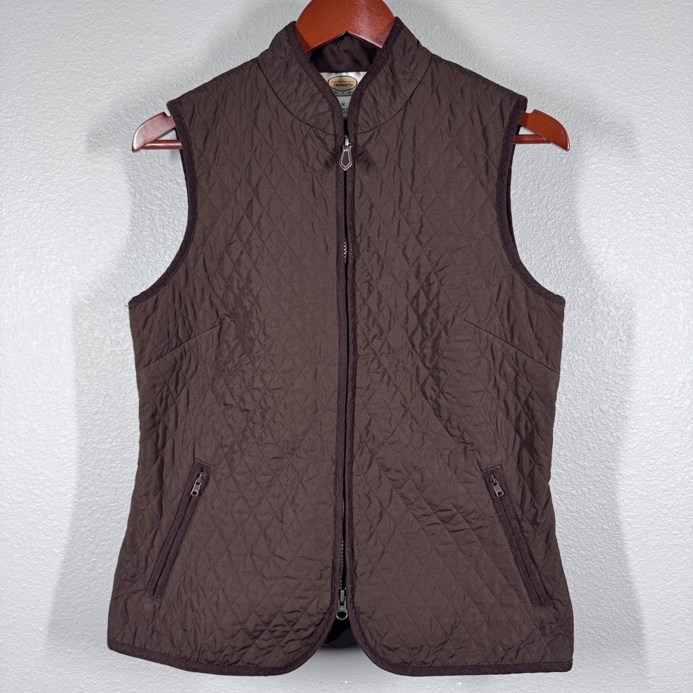 Talbots Petites Brown Quilted Vest Women Medium Petite Full Zip Mock Neck Puffer